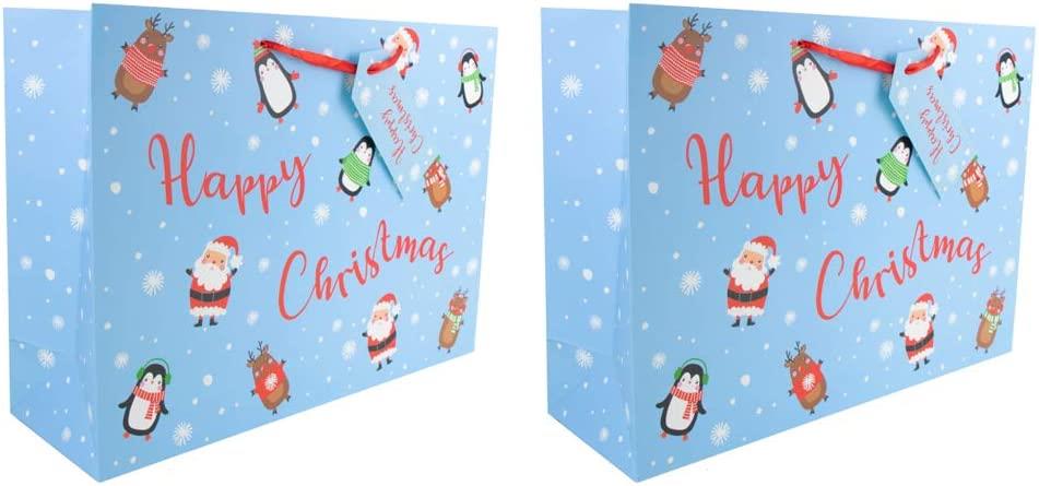 2 Pack Medium Christmas Gift Bags - Santa Present Sacks with Tags