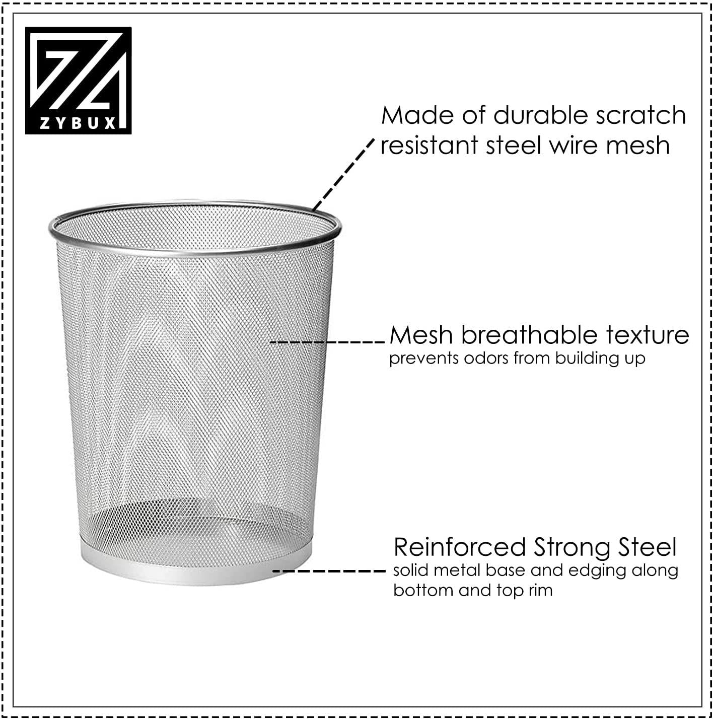 2 x METAL MESH WASTE PAPER BIN FOR OFFICE HOME USE BEDROOM - LIGHTWEIGHT STURDY