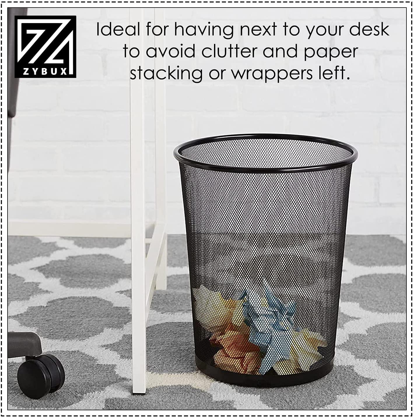 2 x METAL MESH WASTE PAPER BIN FOR OFFICE HOME USE BEDROOM - LIGHTWEIGHT STURDY