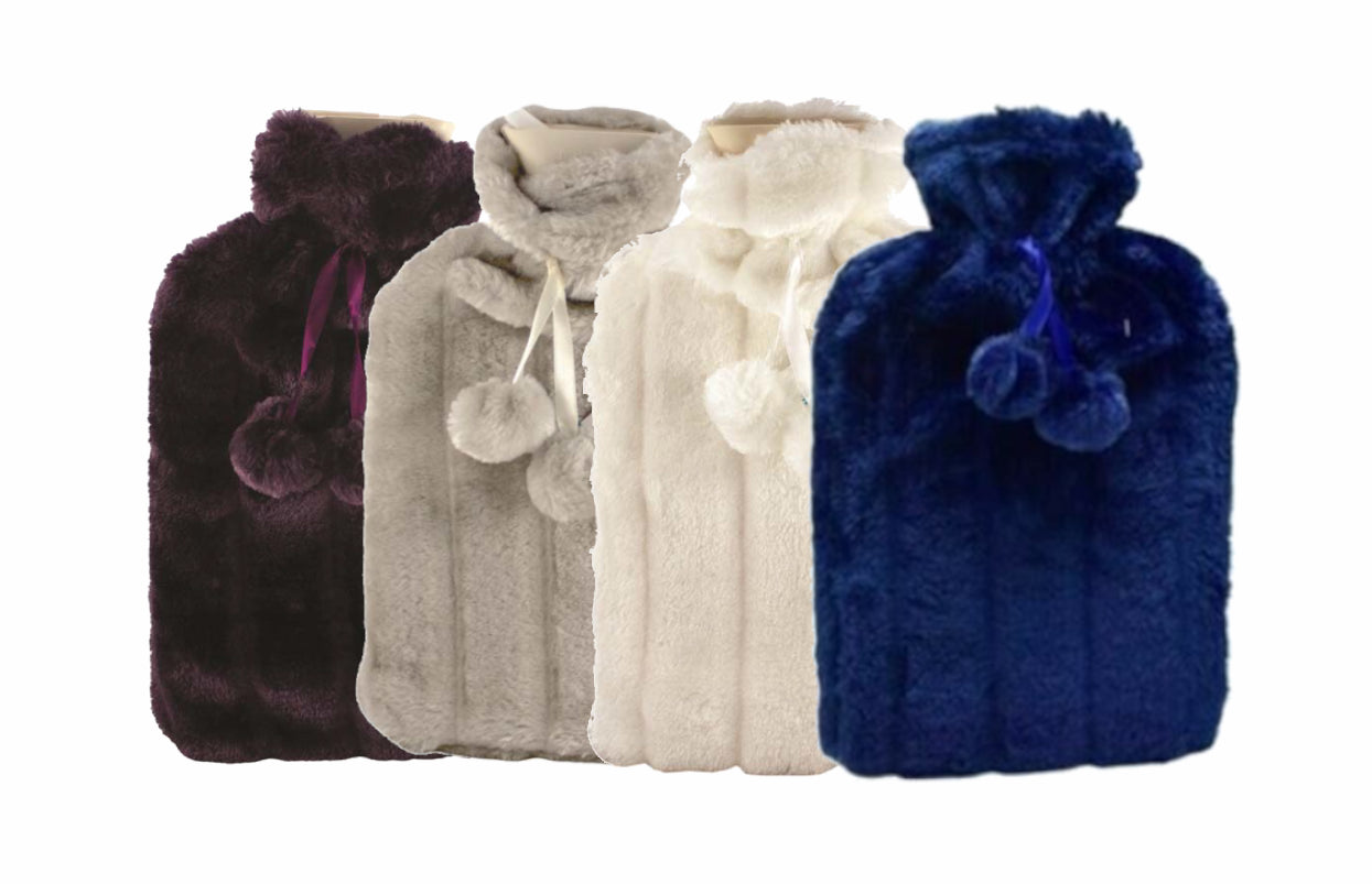 2 Litre Hot Water Bottle with Cosy Fluffy Cover Premium Faux Fur Bag Large 2L