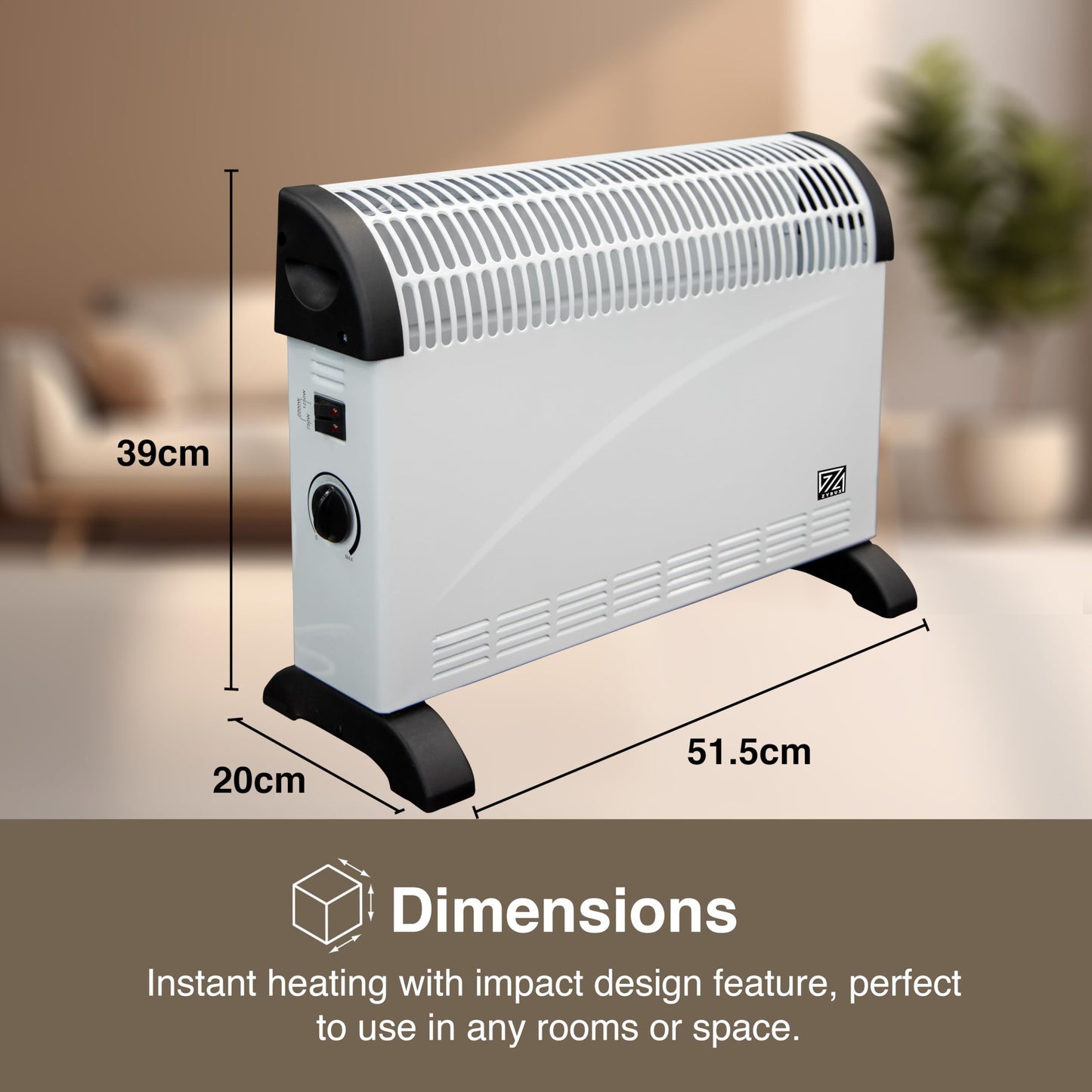 ZYBUX - 2000W Convection Heater, Electric Convector Radiator Heater - 3 Heat Settings (750/1250/ 2000 W), Adjustable Thermostat & Overheat Protection - Free Standing, Ideal for Home or Office, White