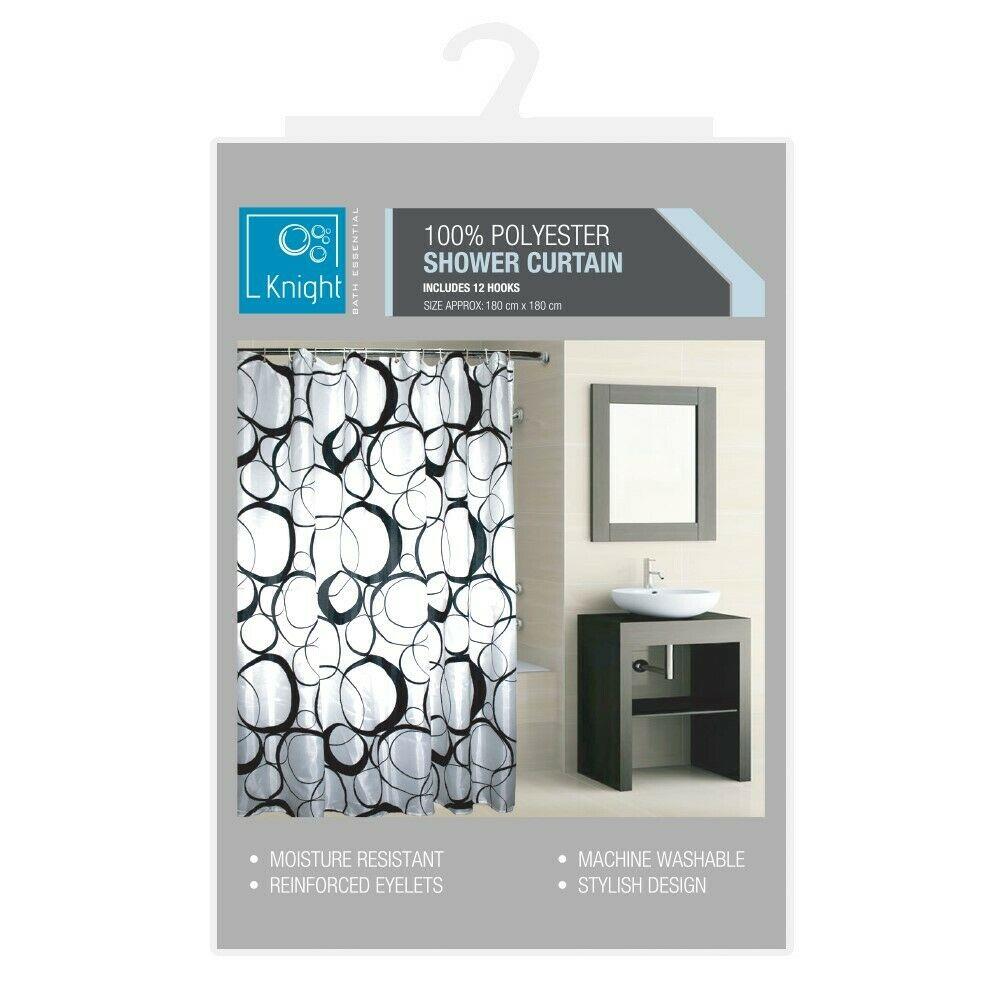 Luxury Modern Bathroom Shower Liner Curtains Extra Long with Hooks 180 x 180cm