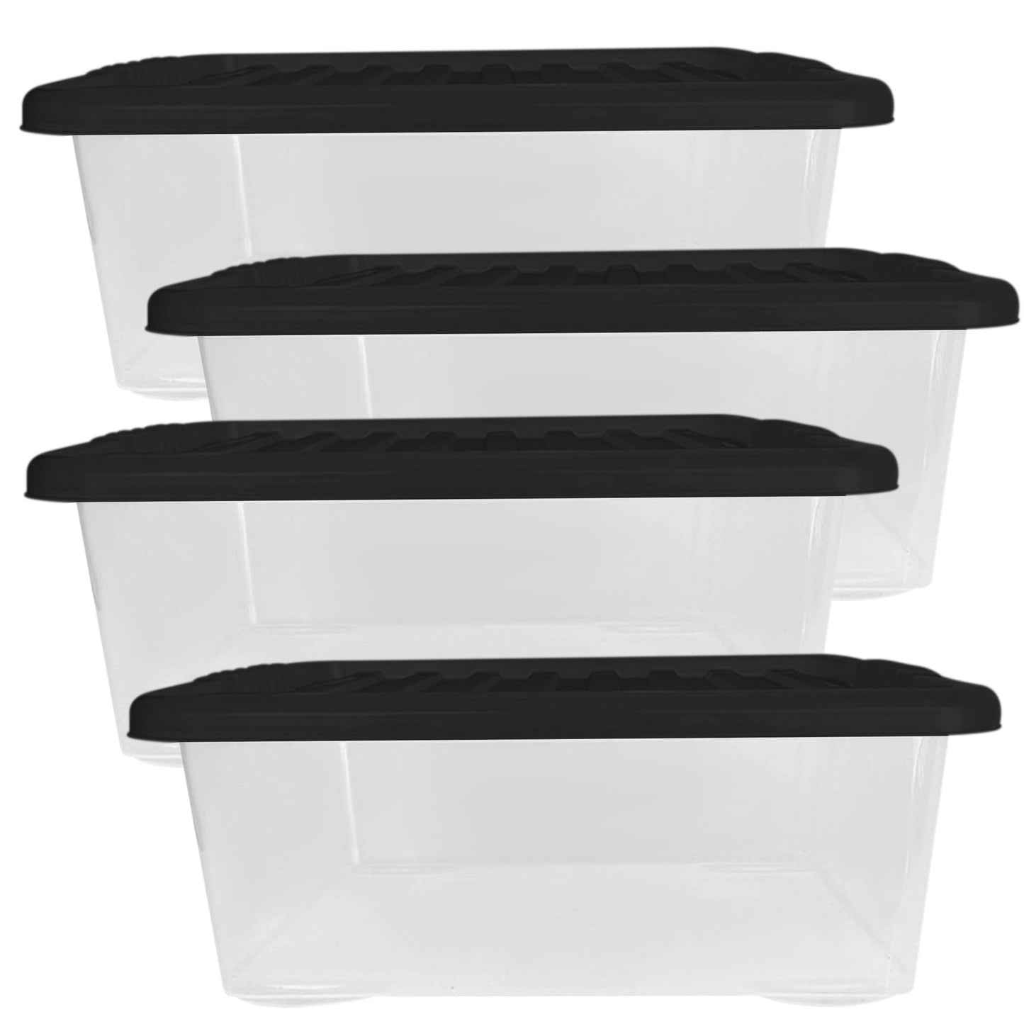 Underbed Plastic Storage Boxes with Lids – Clear & Black – 30L, 32L | Stackable Plastic Containers for Clothes, Shoes & Bedding | Space-Saving, Durable, BPA Free Storage Bins