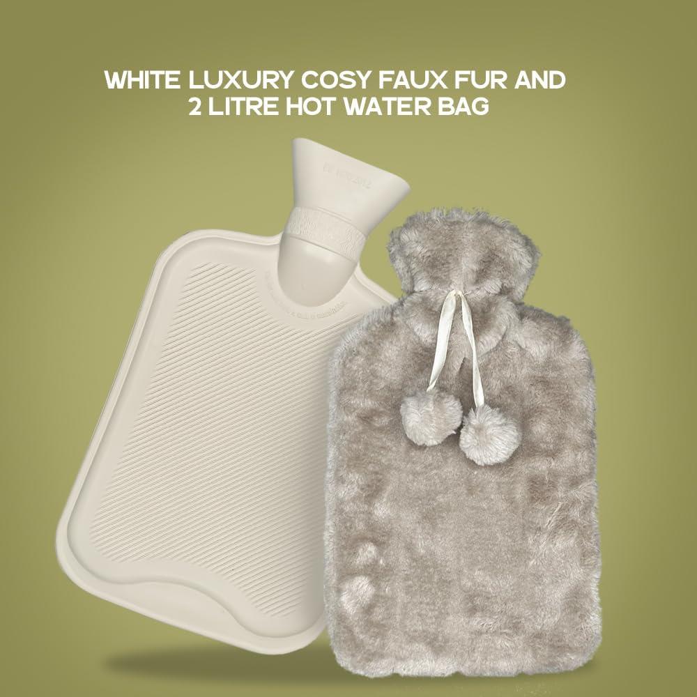 2 Litre Hot Water Bottle with Cosy Fluffy Cover Premium Faux Fur Bag Large 2L