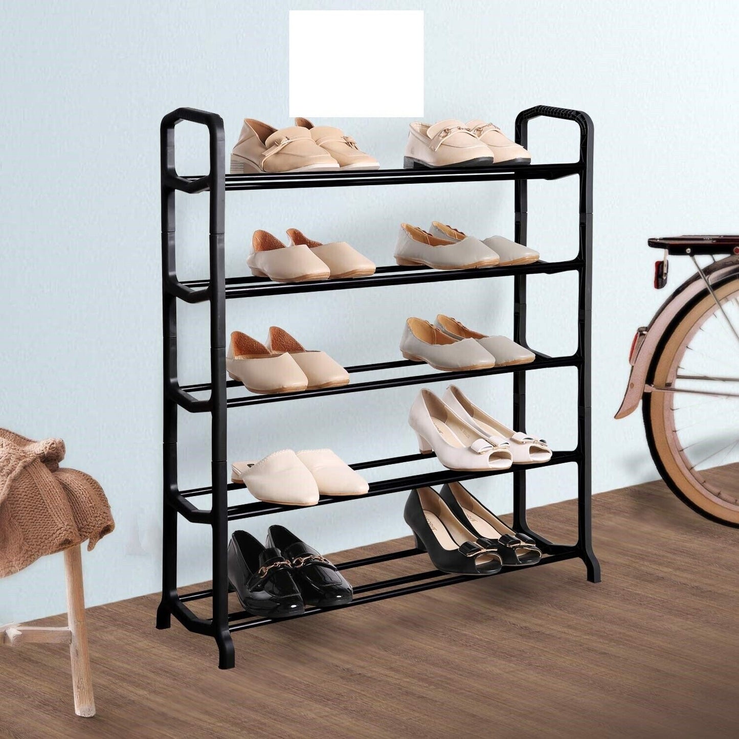 Black SHOE STAND Storage Organiser RACK Lightweight Compact Space Saving Saver