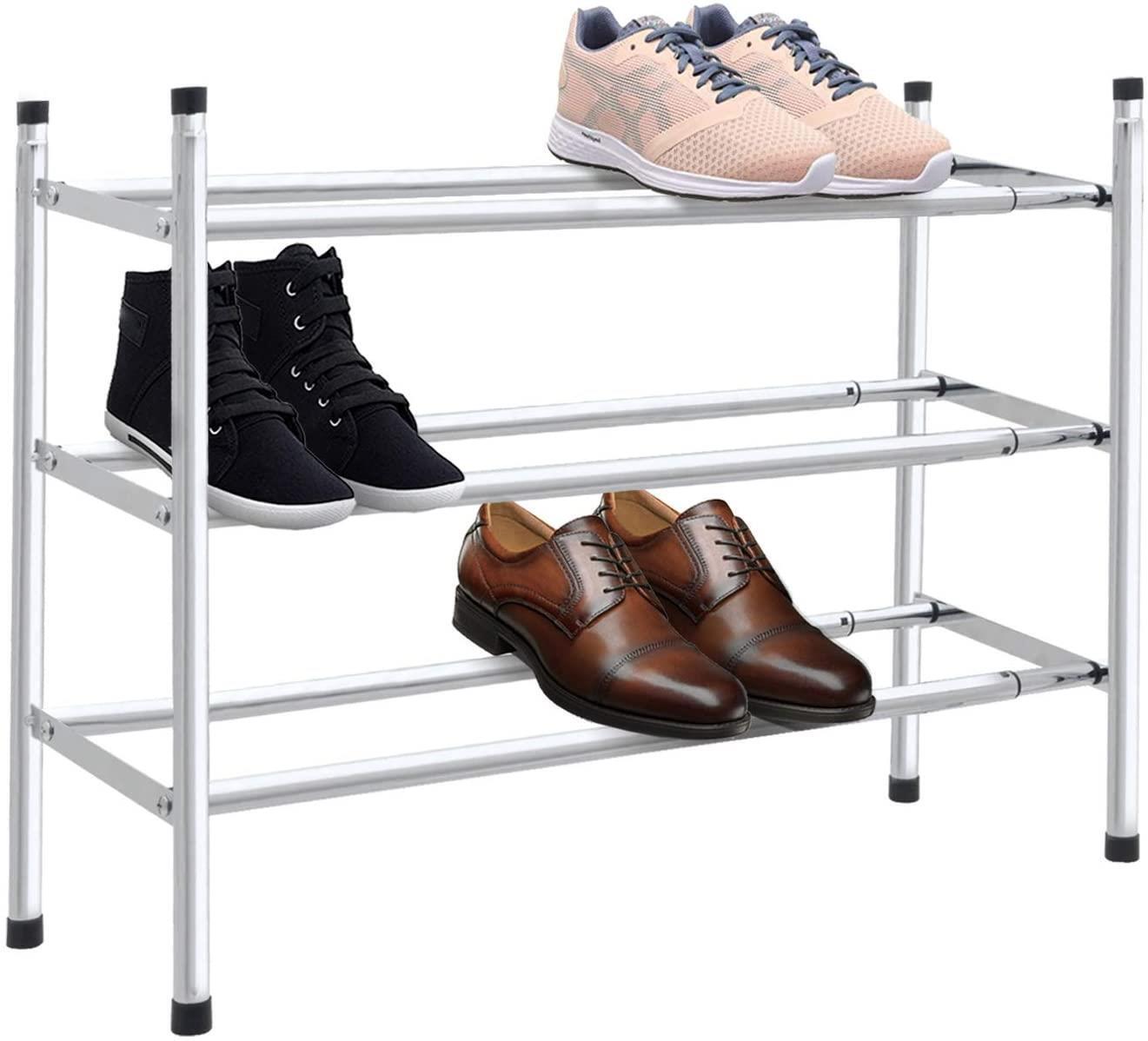 Chrome 3 Tier Shoe Rack Stackable & Extendable Expandable Organiser Shoes Tidy