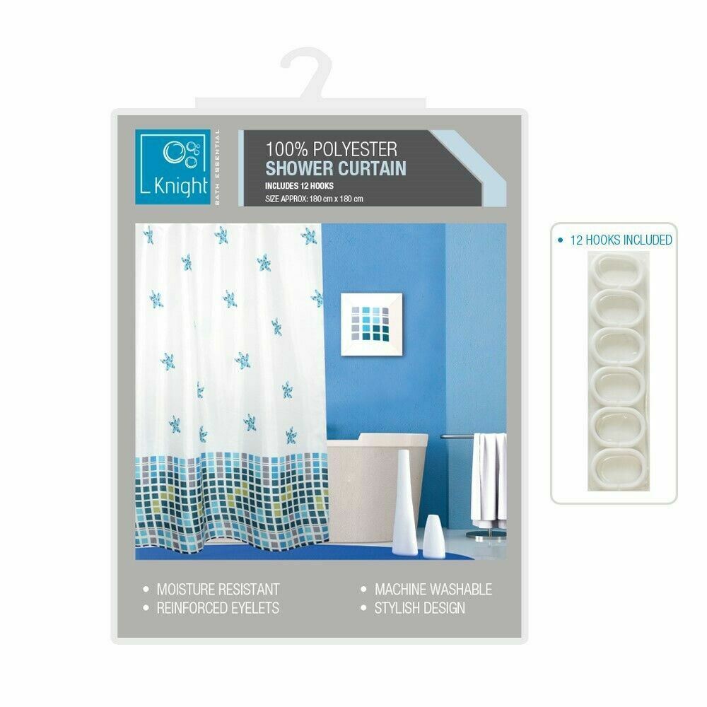 Luxury Modern Bathroom Shower Liner Curtains Extra Long with Hooks 180 x 180cm