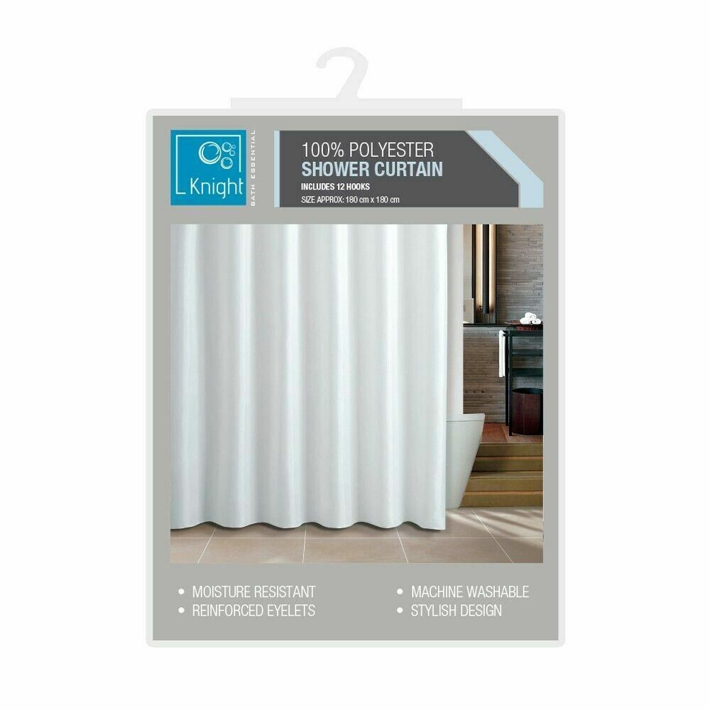Luxury Modern Bathroom Shower Liner Curtains Extra Long with Hooks 180 x 180cm