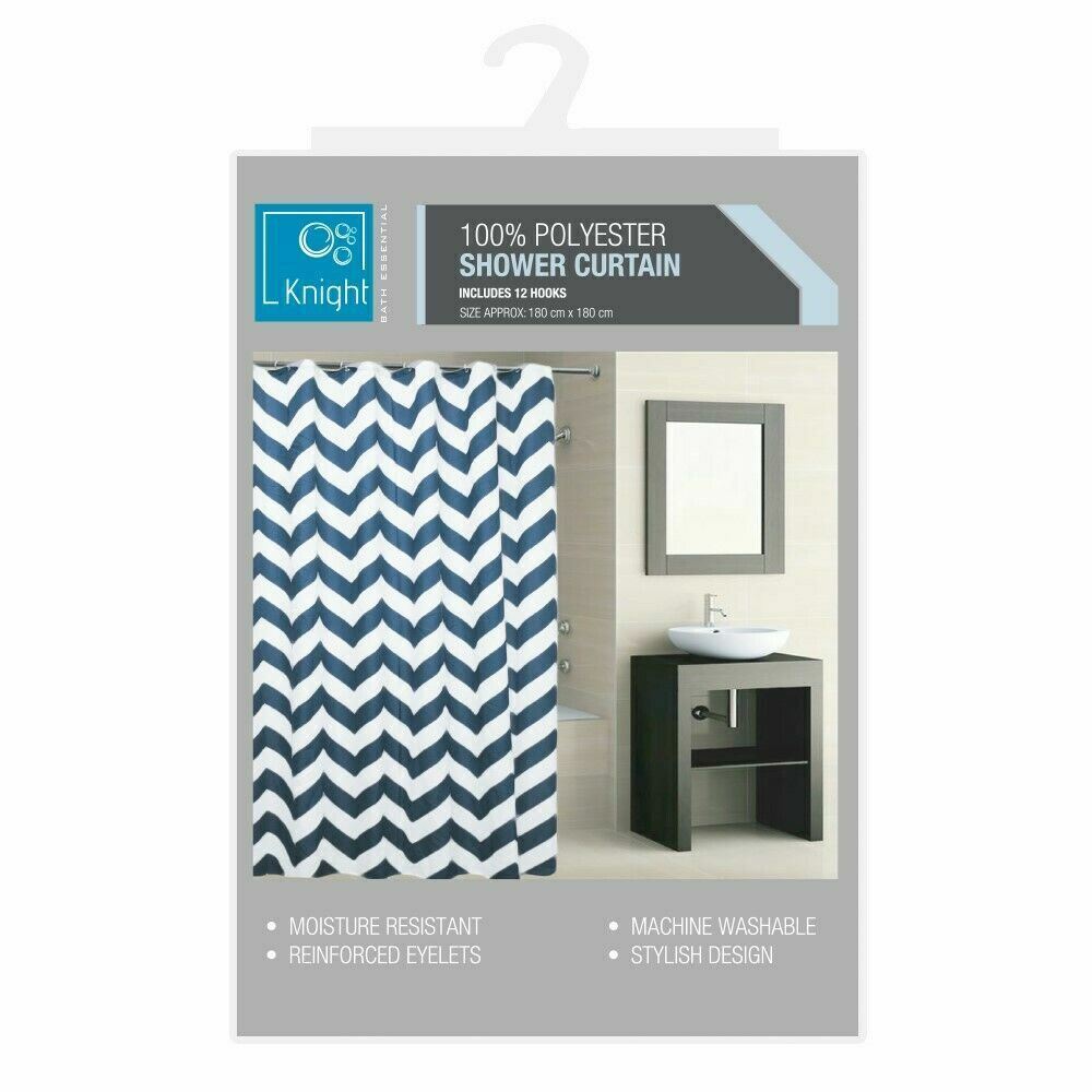Luxury Modern Bathroom Shower Liner Curtains Extra Long with Hooks 180 x 180cm