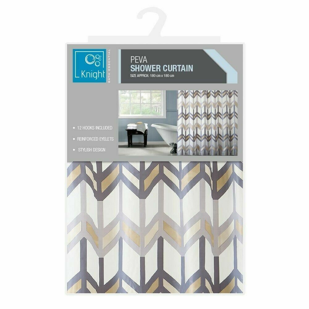 Luxury Modern Bathroom Shower Liner Curtains Extra Long with Hooks 180 x 180cm
