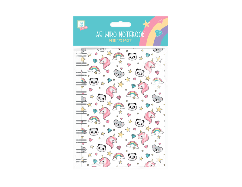 Kids A5 Rainbow Unicorn Notebook 60 Sheets 120 Pages Hard Backed Cover 70gsm