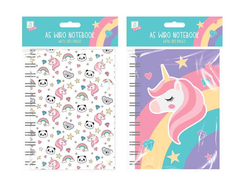 Kids A5 Rainbow Unicorn Notebook 60 Sheets 120 Pages Hard Backed Cover 70gsm