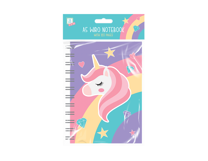 Kids A5 Rainbow Unicorn Notebook 60 Sheets 120 Pages Hard Backed Cover 70gsm