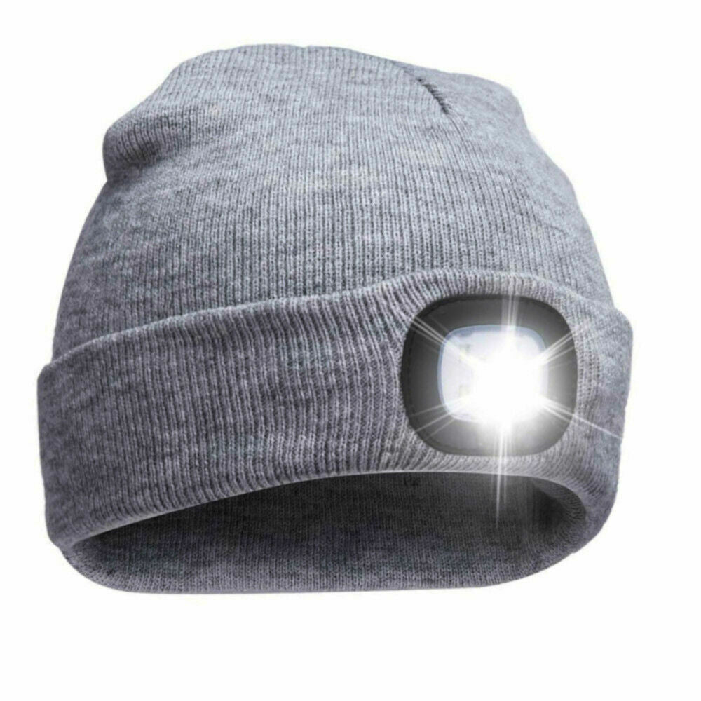 Knitted Wooly Beanie Hat With LED Light Unisex Warm High Powered Head Torch Lamp - ZYBUX