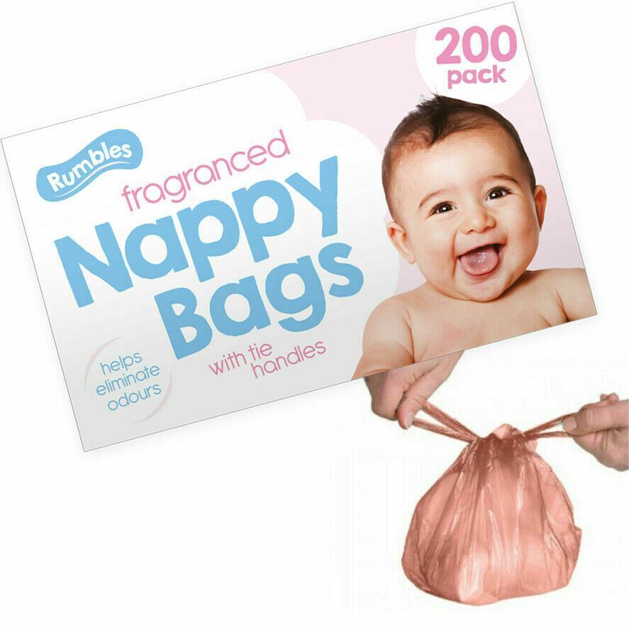 200 Fragranced Disposable Nappy Bags with Tie Handles