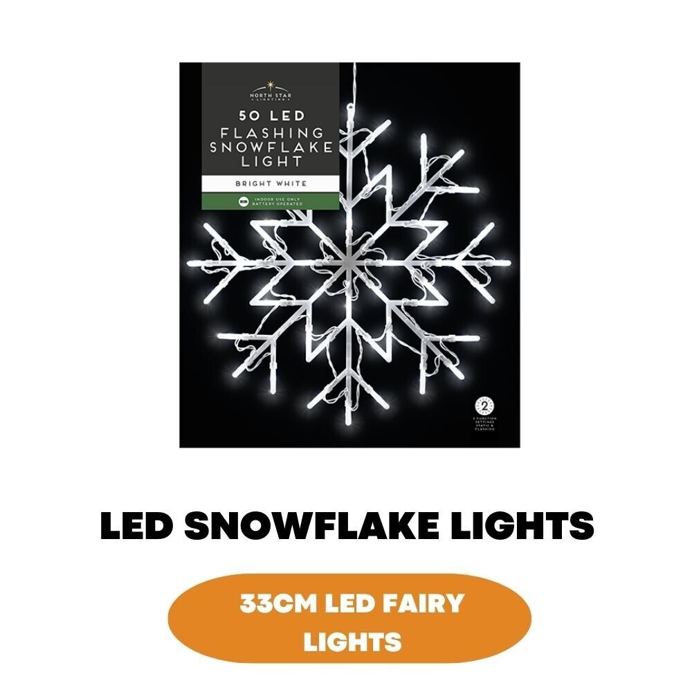 50 LED Snowflake String Lights Christmas Window Light Curtain Fairy Star Decor - ZYBUX