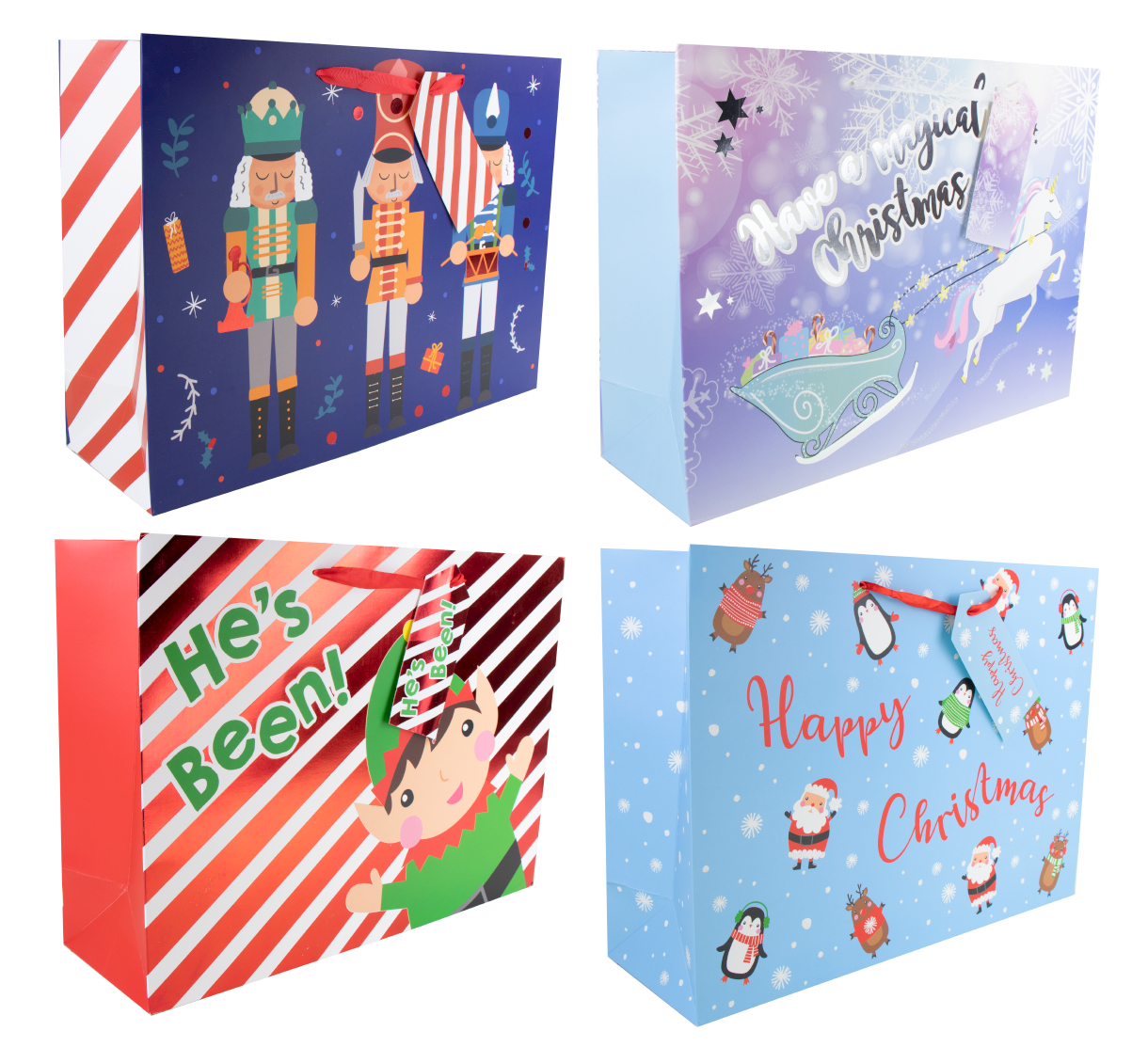 2 Pack Medium Christmas Gift Bags - Santa Present Sacks with Tags
