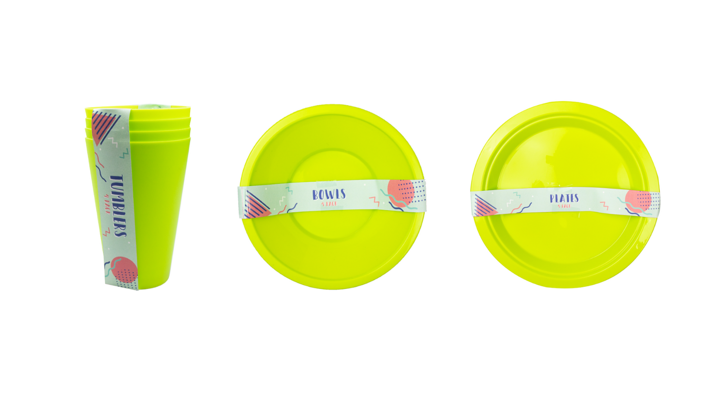 Plastic Bowls Plates Tumblers Set of 12 Reusable Picnic Camping Kids Party BBQ