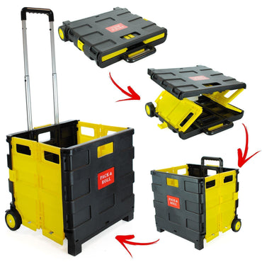 Folding Boot Cart Shopping Trolley Fold Up Storage Box Wheels Crate Foldable - ZYBUX