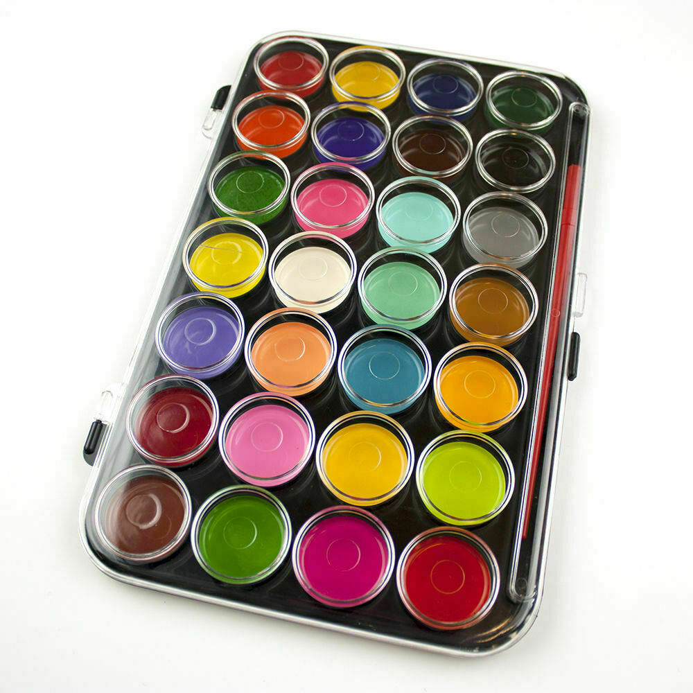 Large 28 Watercolour Paint Set with Palette & Brush in Case