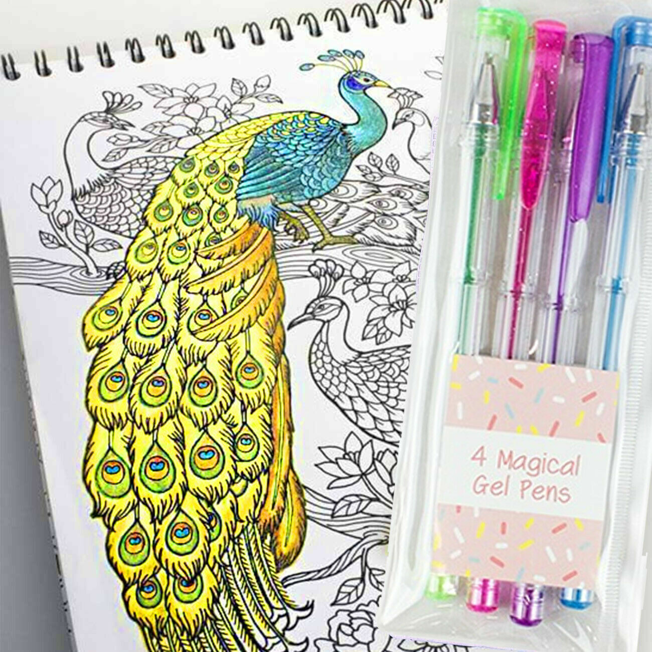 4 Gel Pen Set Magic Pastel Glitter Neon Pens For Adult Kids Colouring Book