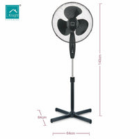 Floor Standing Pedestal Fan 16 Inch Oscillating Electric 3 Speed Black