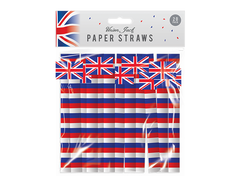 20 Union Jack Paper Drinking Straws King Coronation Sports Football Party Decor - ZYBUX