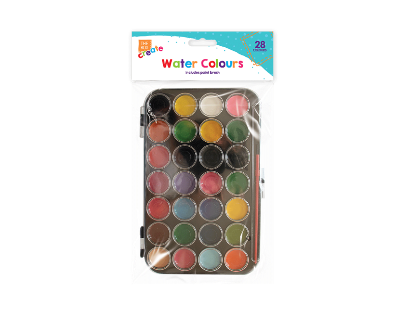 Large 28 Watercolour Paint Set with Palette & Brush in Case