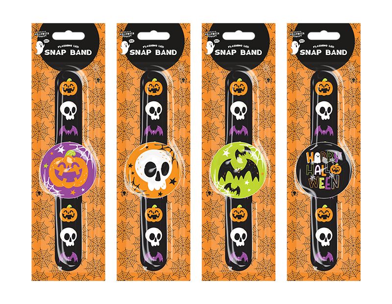 LED Halloween Flashing Snap Bands Kids Wrist Bracelets Party Bag Filler Toys UK