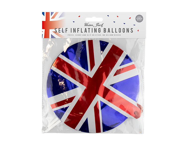 2x Union Jack Self-Inflatable Foil Balloons King Coronation Street Party Decor