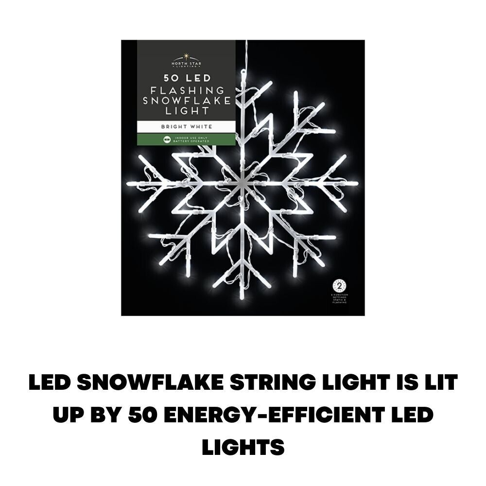 50 LED Snowflake String Lights Christmas Window Light Curtain Fairy Star Decor - ZYBUX