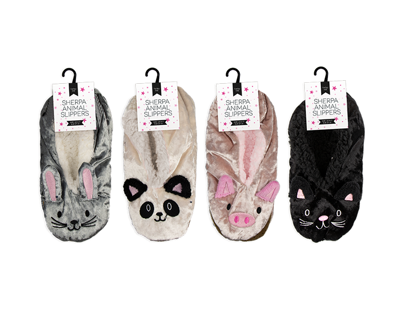 Ladies 3D Slippers Animal Design Sherpa Fleece Lined Gripper Soles Womens 4-7