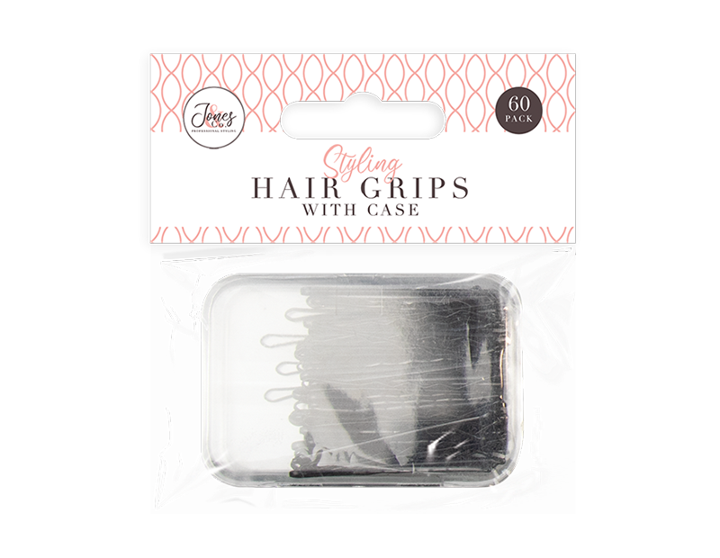 60pk Hair Grips | Black Bobby Pins Waved 4.5cm Styling Clips Slides Kirby Salon
