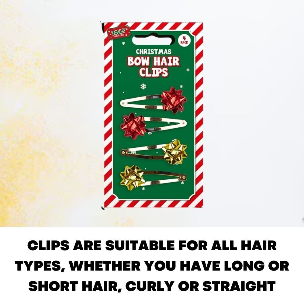 4x Christmas Snap Bow Hair Clips Slide Xmas Girl Hairpin Headwear Accessories - ZYBUX