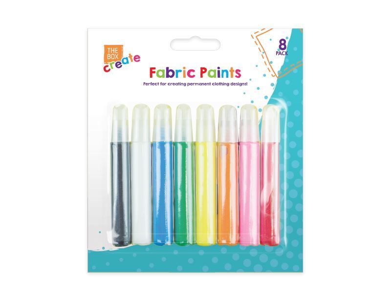 8 PACK FABRIC PAINTS PENS PERMANENT T-SHIRT CLOTHES ASSORTED COLOURS UK