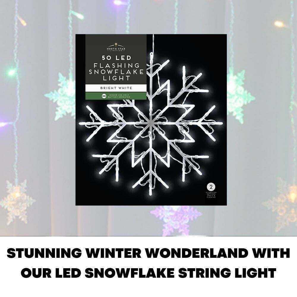 50 LED Snowflake String Lights Christmas Window Light Curtain Fairy Star Decor - ZYBUX