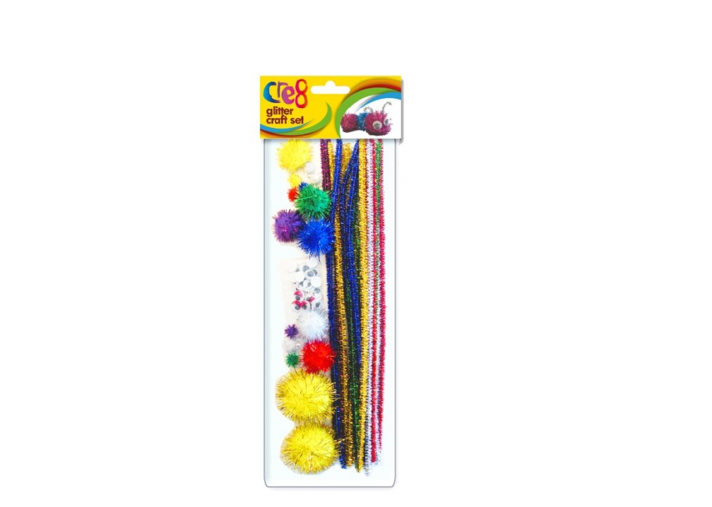 Glitter Craft Set Pipe Cleaners Googly Eyes Pom Poms Arts Crafts Kit Pack