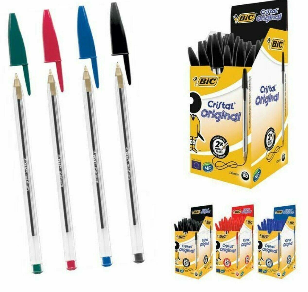 Original BIC Cristal Ballpoint Pens – Blue, Black, Red, Green Biros Pack