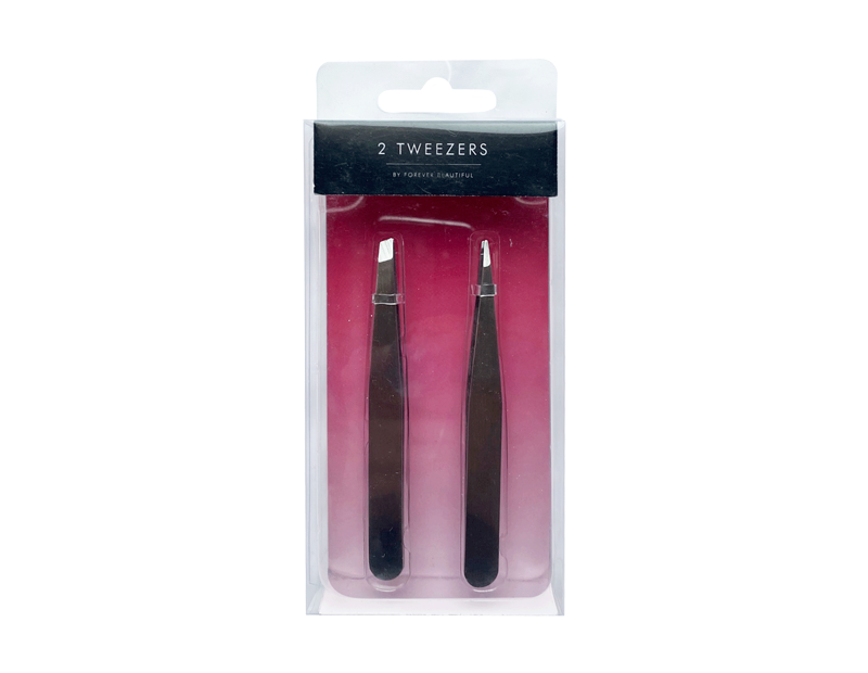 2 Pack Professional Black Eyebrow Tweezers - Stainless Steel