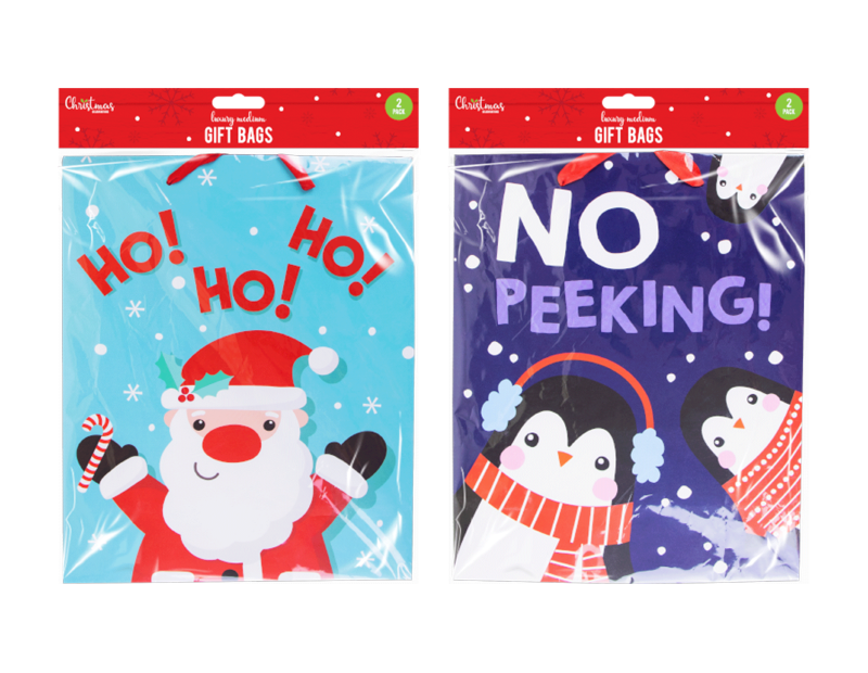 2 Pack Luxury Cute Christmas Gift Bags - Traditional Small Xmas Bags