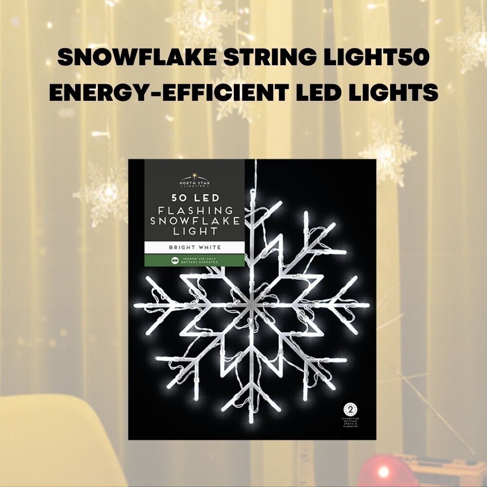 50 LED Snowflake String Lights Christmas Window Light Curtain Fairy Star Decor - ZYBUX