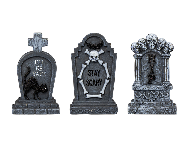 3 x Tombstones 14cm Gravestone Outdoor Halloween Decoration Prop Graveyard