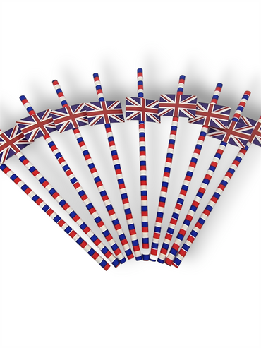 20 Union Jack Paper Drinking Straws King Coronation Sports Football Party Decor - ZYBUX