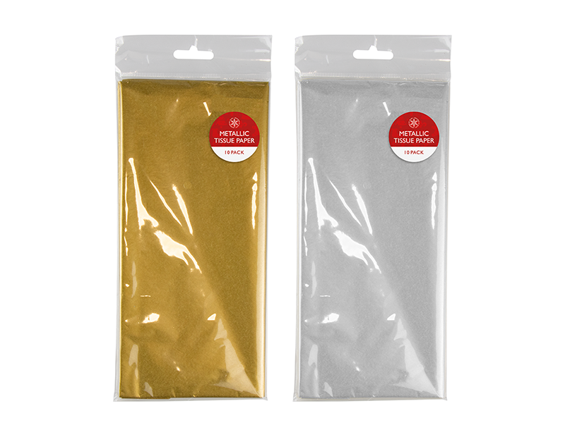 10 Sheet Metallic Christmas Tissue Paper - Silver & Gold Gift Wrap