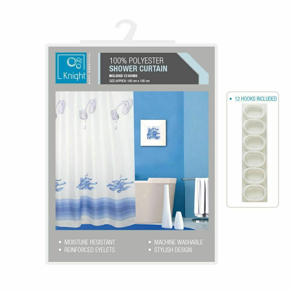 Luxury Modern Bathroom Shower Liner Curtains Extra Long with Hooks 180 x 180cm