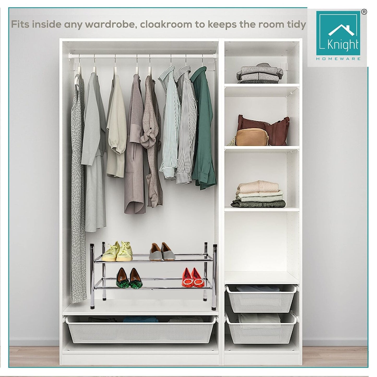 2 Tier Chrome Shoe Rack - Stackable & Expandable Organiser