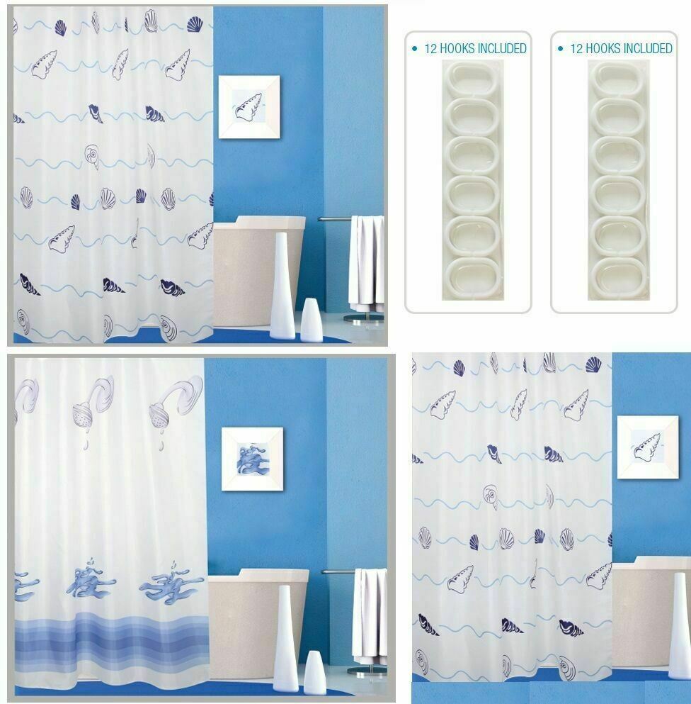 Luxury Modern Bathroom Shower Liner Curtains Extra Long with Hooks 180 x 180cm