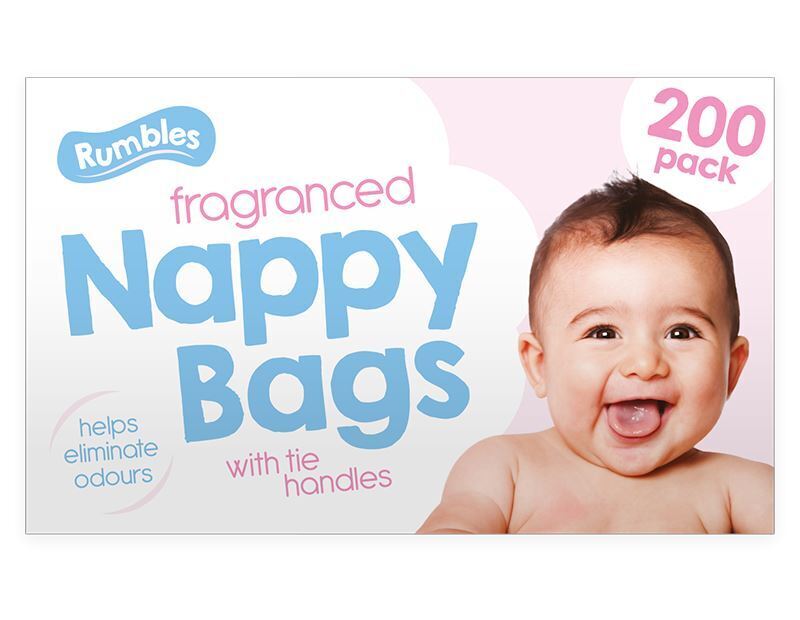200 Fragranced Disposable Nappy Bags with Tie Handles