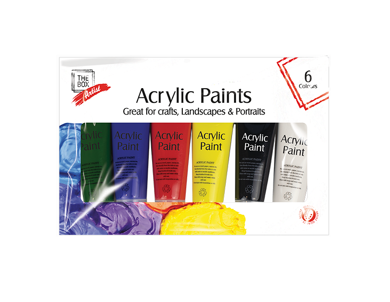 6 x Acrylic Paints - Paint Tube Art Bright Colours Crafts Painting Painter 75ml