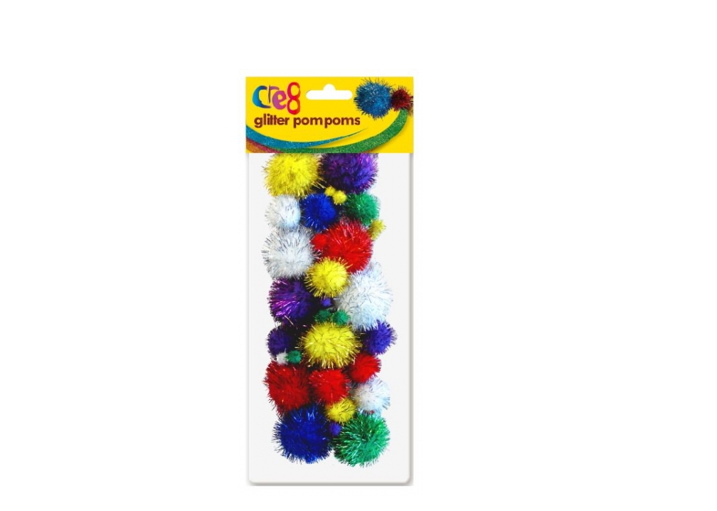 42 Glitter Craft Pom Poms – Assorted Rainbow for Card Making